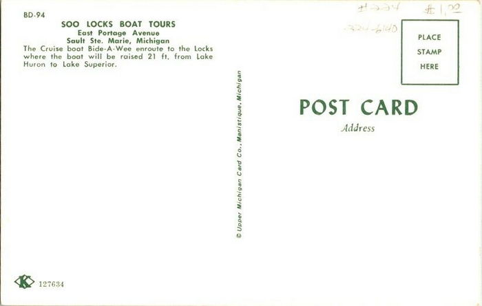 Soo Locks Boat Tours - Old Postcard (newer photo)